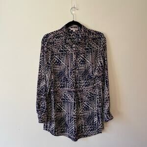 Tyler Boe S Plus Size long sleeve blouse snap button up AOP business casual silk